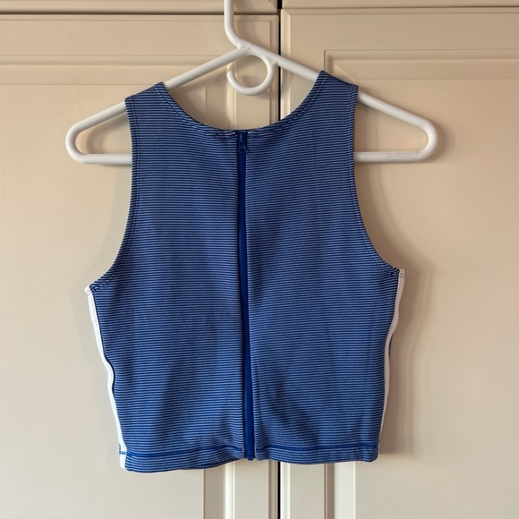 adidas Blue and White Striped Athletic Crop Tank - Picture 2 of 5